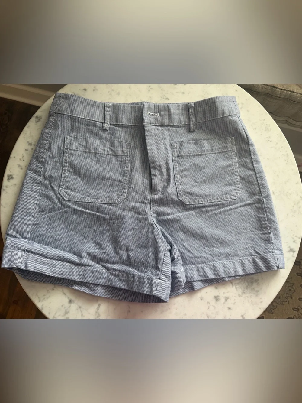 J. Crew Blue & White Cotton Blend Flat-Front Shorts